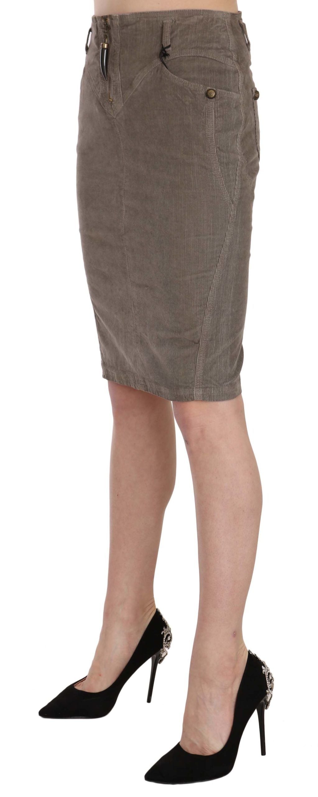 Just Cavalli Chic Gray Pencil Skirt with Logo Details - The Home of Luxury