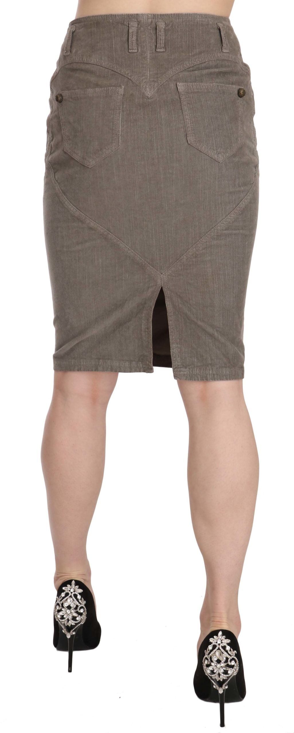 Just Cavalli Chic Gray Pencil Skirt with Logo Details - The Home of Luxury