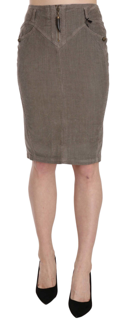 Just Cavalli Chic Gray Pencil Skirt with Logo Details - The Home of Luxury