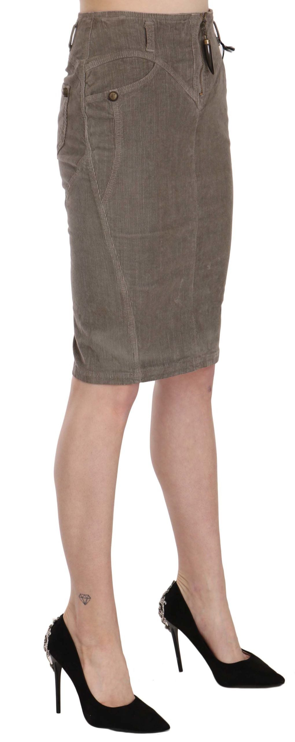 Just Cavalli Chic Gray Pencil Skirt with Logo Details - The Home of Luxury