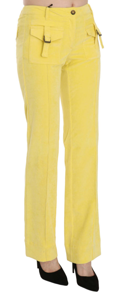 Just Cavalli Chic Yellow Corduroy Mid Waist Pants - The Home of Luxury