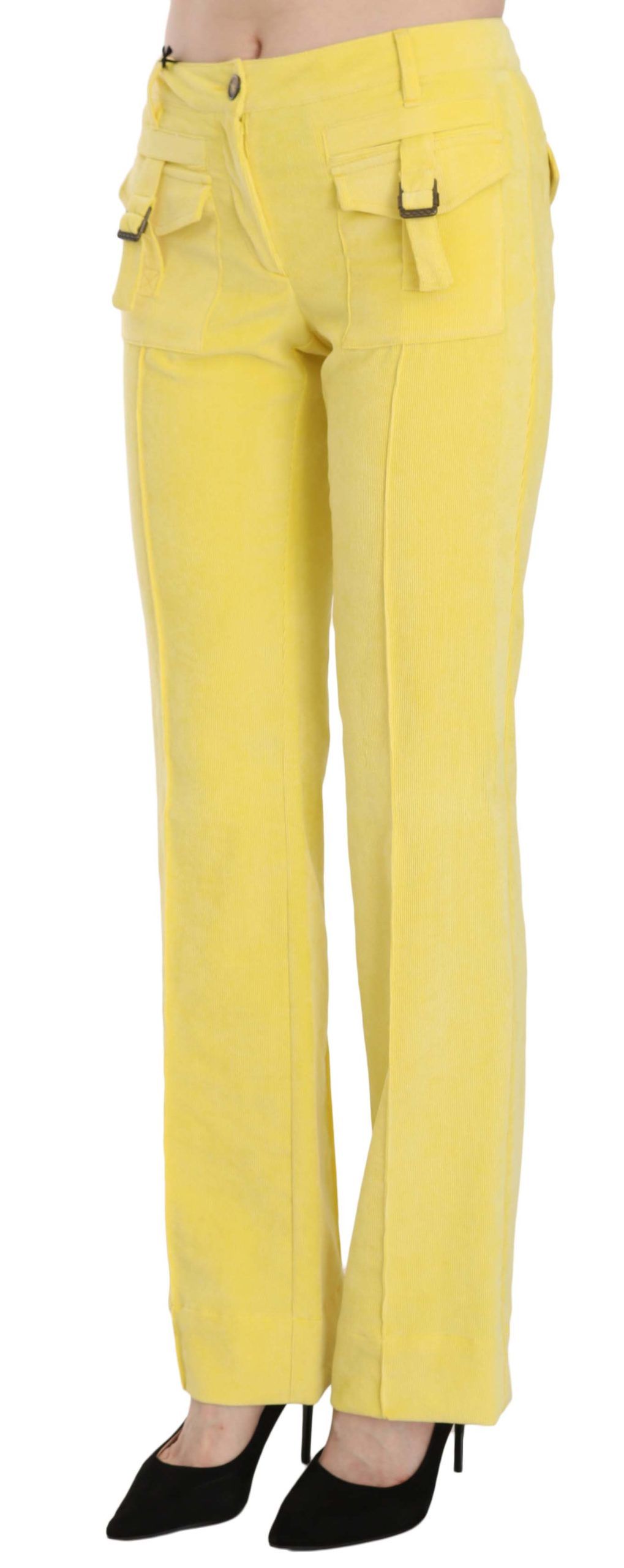 Just Cavalli Chic Yellow Corduroy Mid Waist Pants - The Home of Luxury