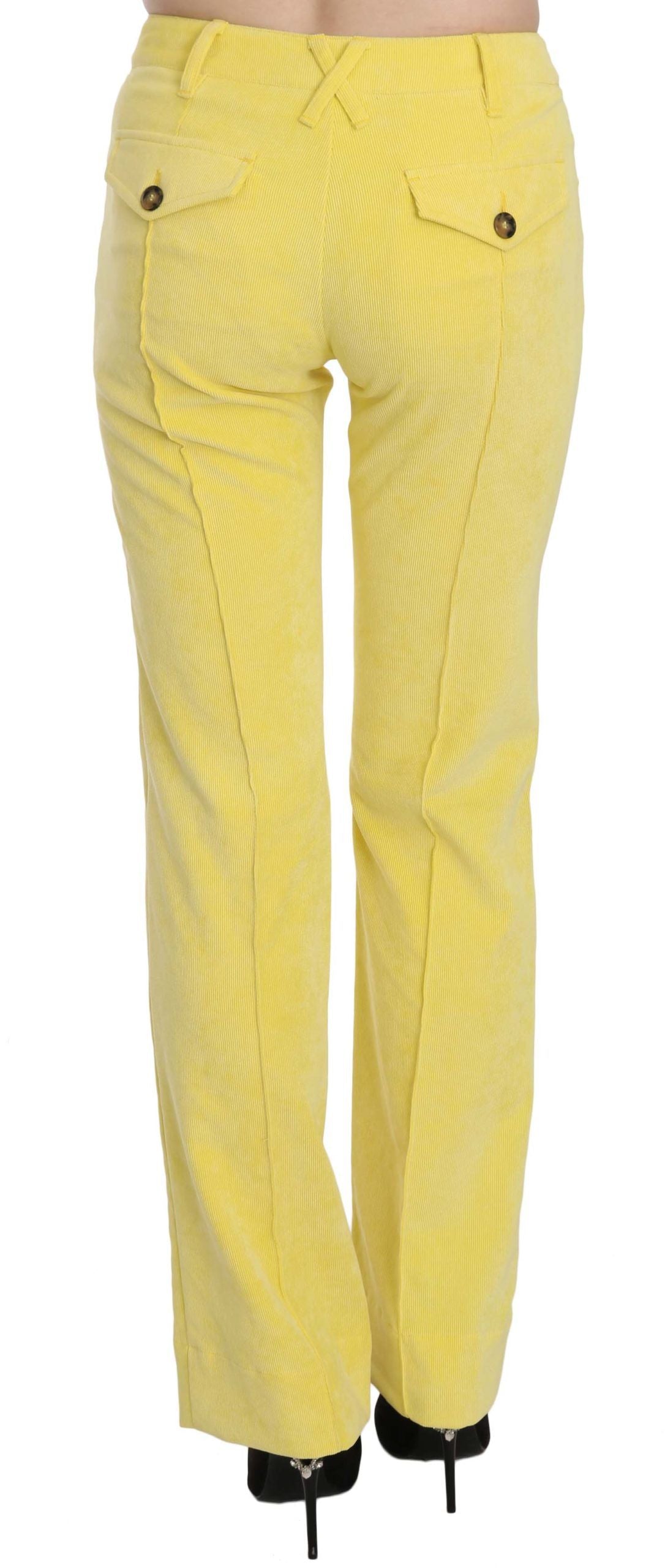 Just Cavalli Chic Yellow Corduroy Mid Waist Pants - The Home of Luxury