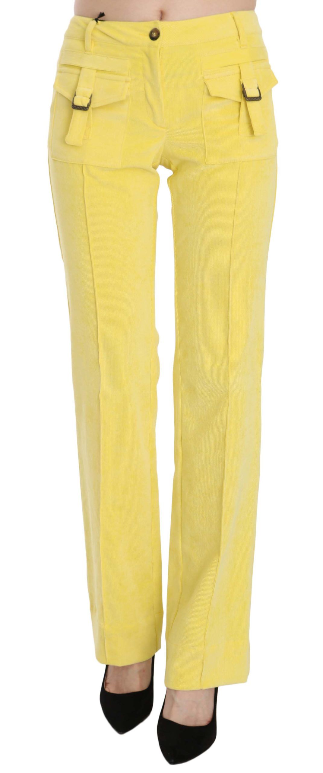 Just Cavalli Chic Yellow Corduroy Mid Waist Pants - The Home of Luxury