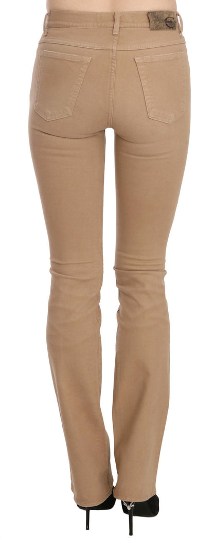 Just Cavalli Chic Brown Mid Waist Skinny Trousers - The Home of Luxury