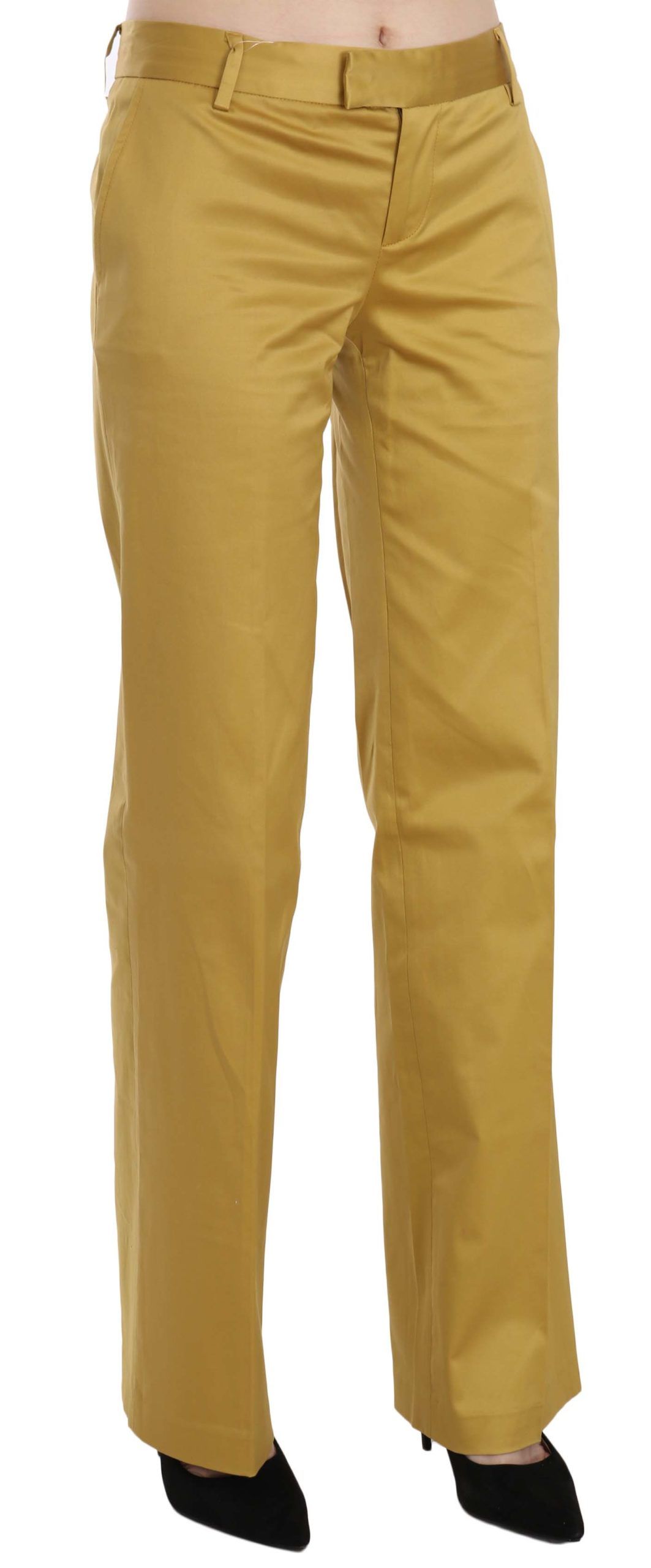 Just Cavalli Mustard Mid Waist Tailored Cotton Pants - The Home of Luxury