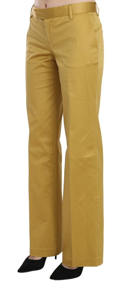 Just Cavalli Mustard Mid Waist Tailored Cotton Pants - The Home of Luxury