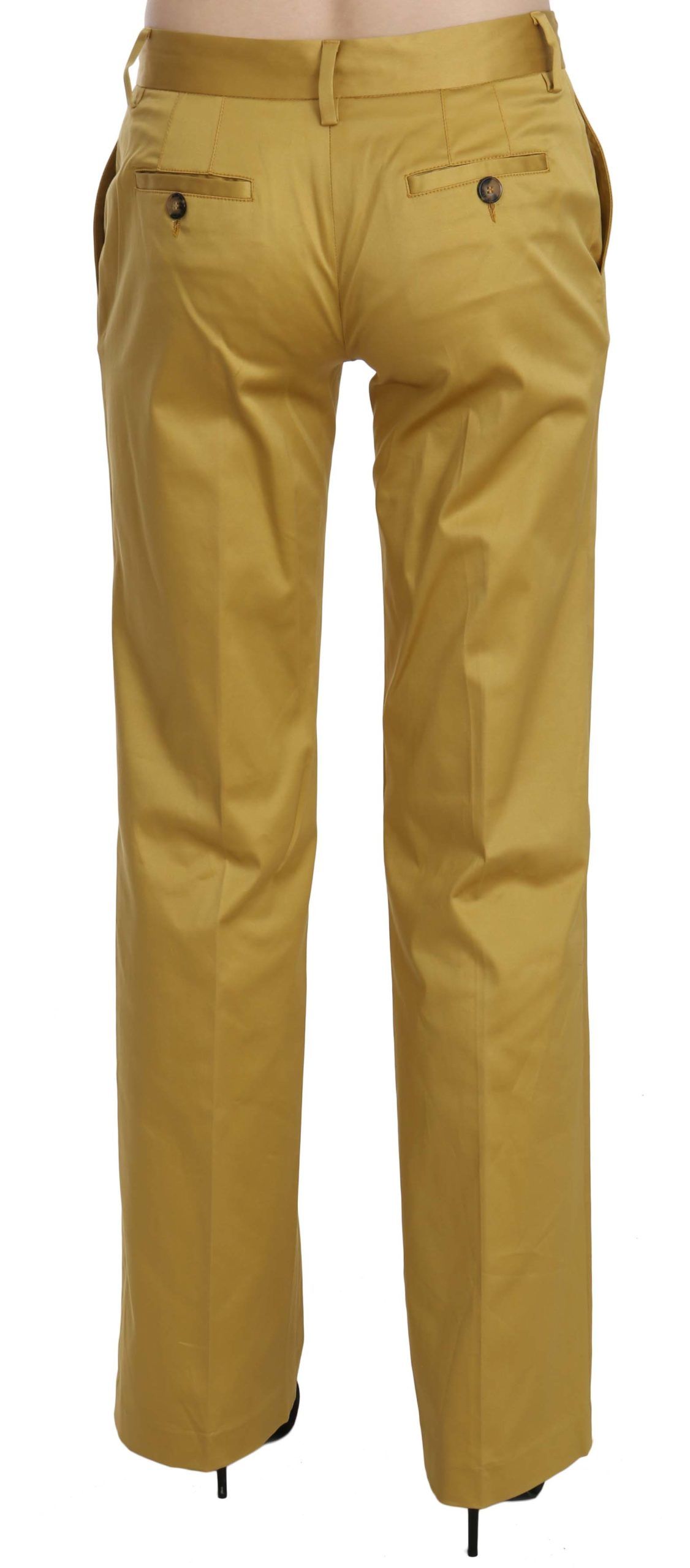 Just Cavalli Mustard Mid Waist Tailored Cotton Pants - The Home of Luxury