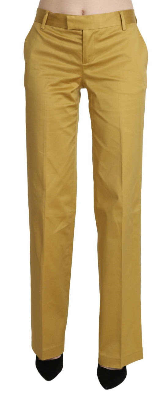 Just Cavalli Mustard Mid Waist Tailored Cotton Pants - The Home of Luxury