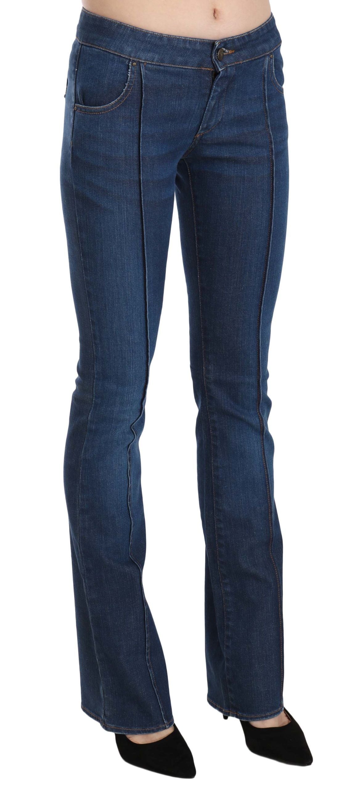 Just Cavalli Chic Blue Washed Boot Cut Denim Pants - The Home of Luxury