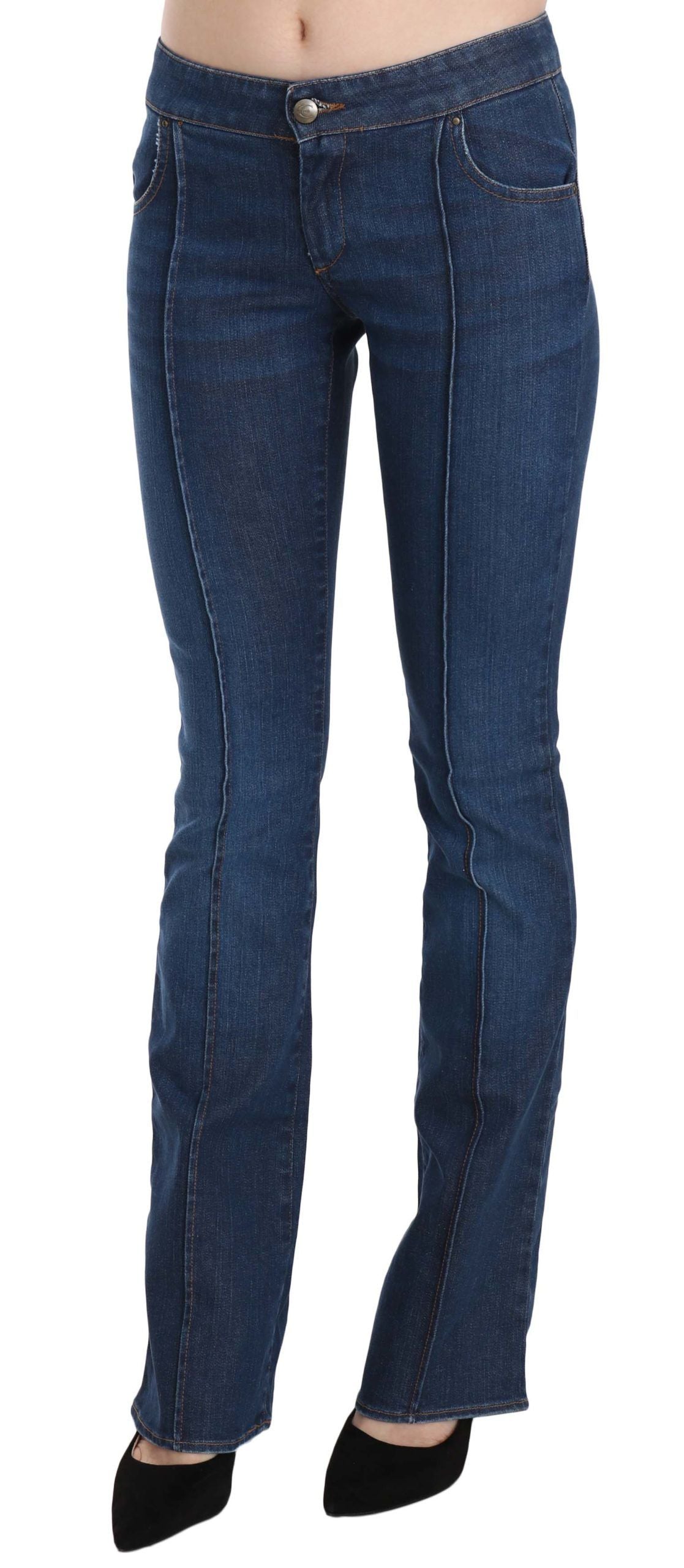 Just Cavalli Chic Blue Washed Boot Cut Denim Pants - The Home of Luxury