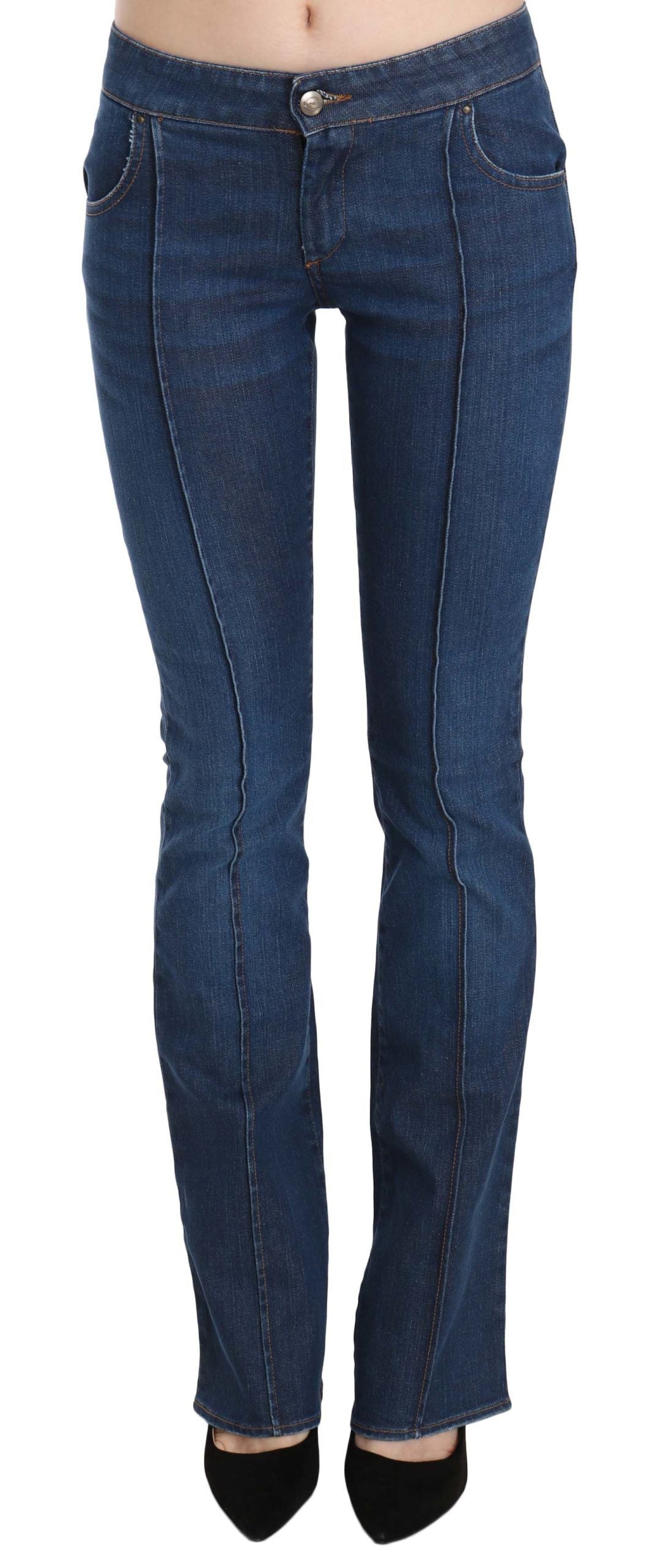 Just Cavalli Chic Blue Washed Boot Cut Denim Pants - The Home of Luxury