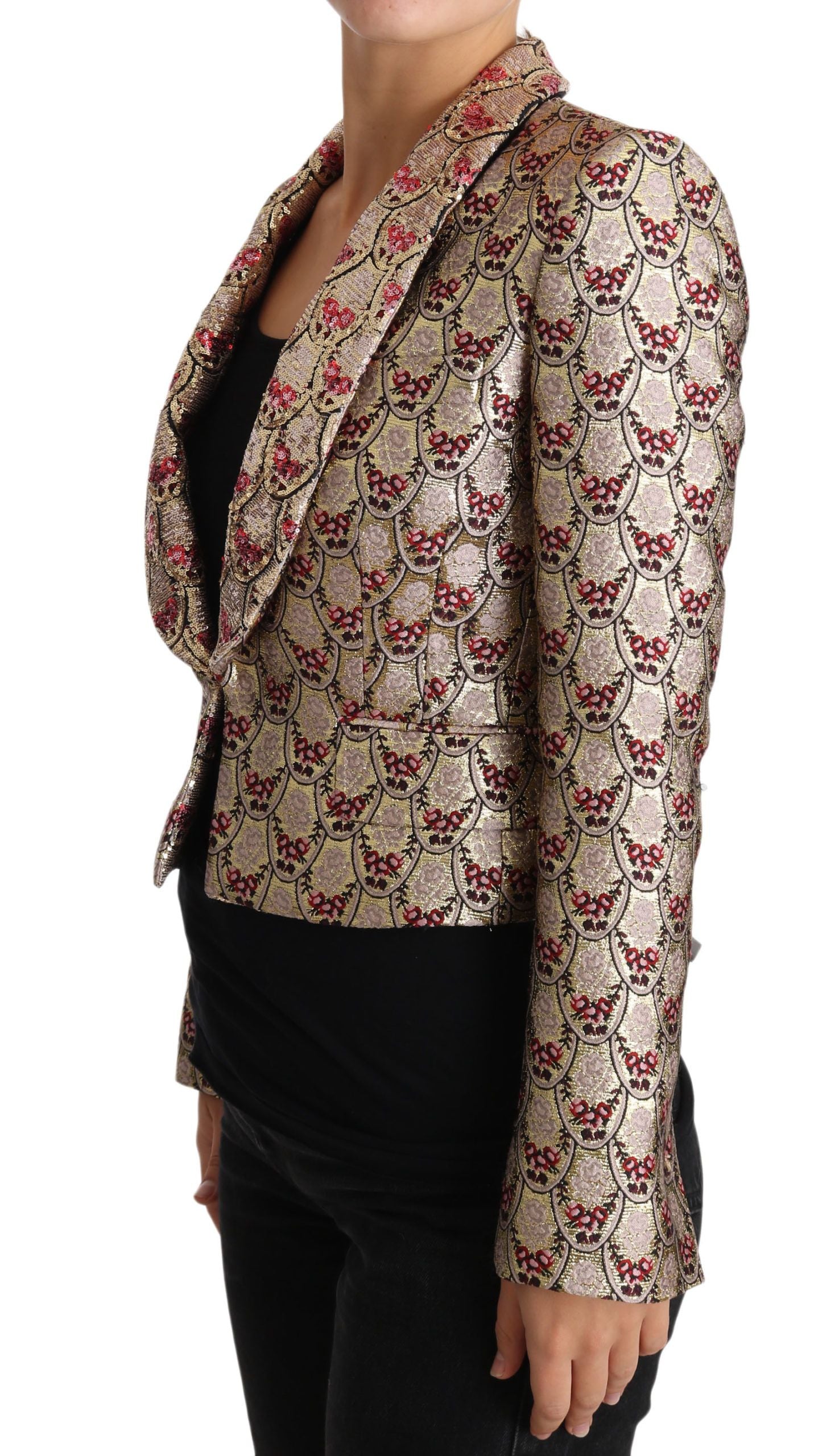 Dolce & Gabbana Glittering Gold Floral Sequined Blazer Jacket - The Home of Luxury