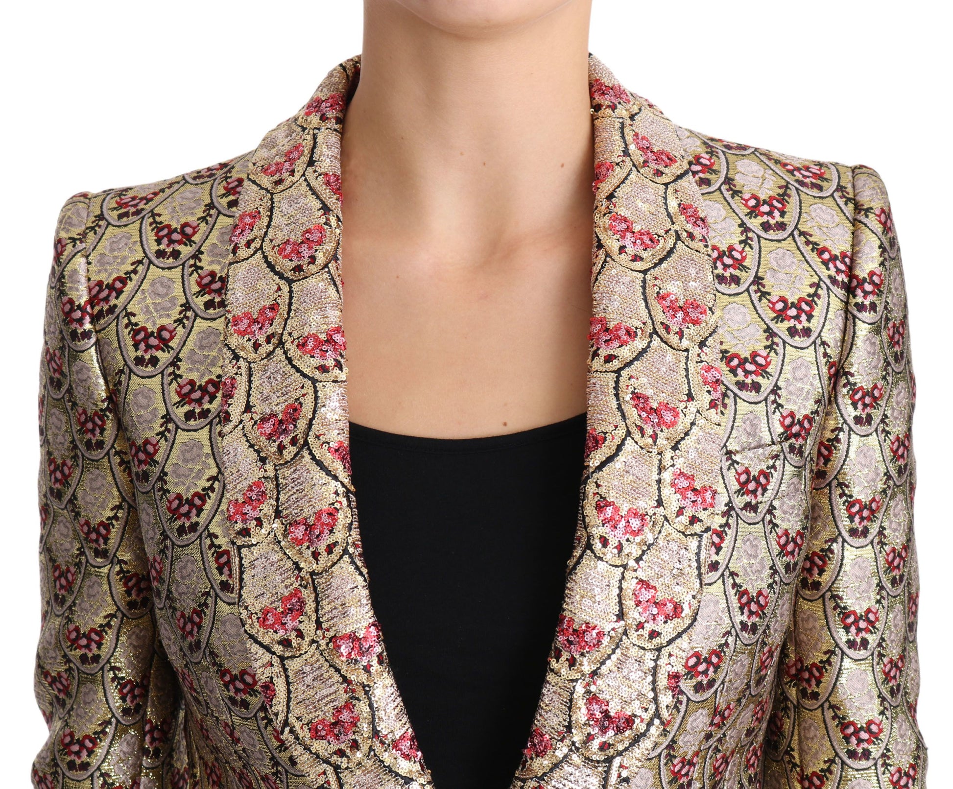 Dolce & Gabbana Glittering Gold Floral Sequined Blazer Jacket - The Home of Luxury