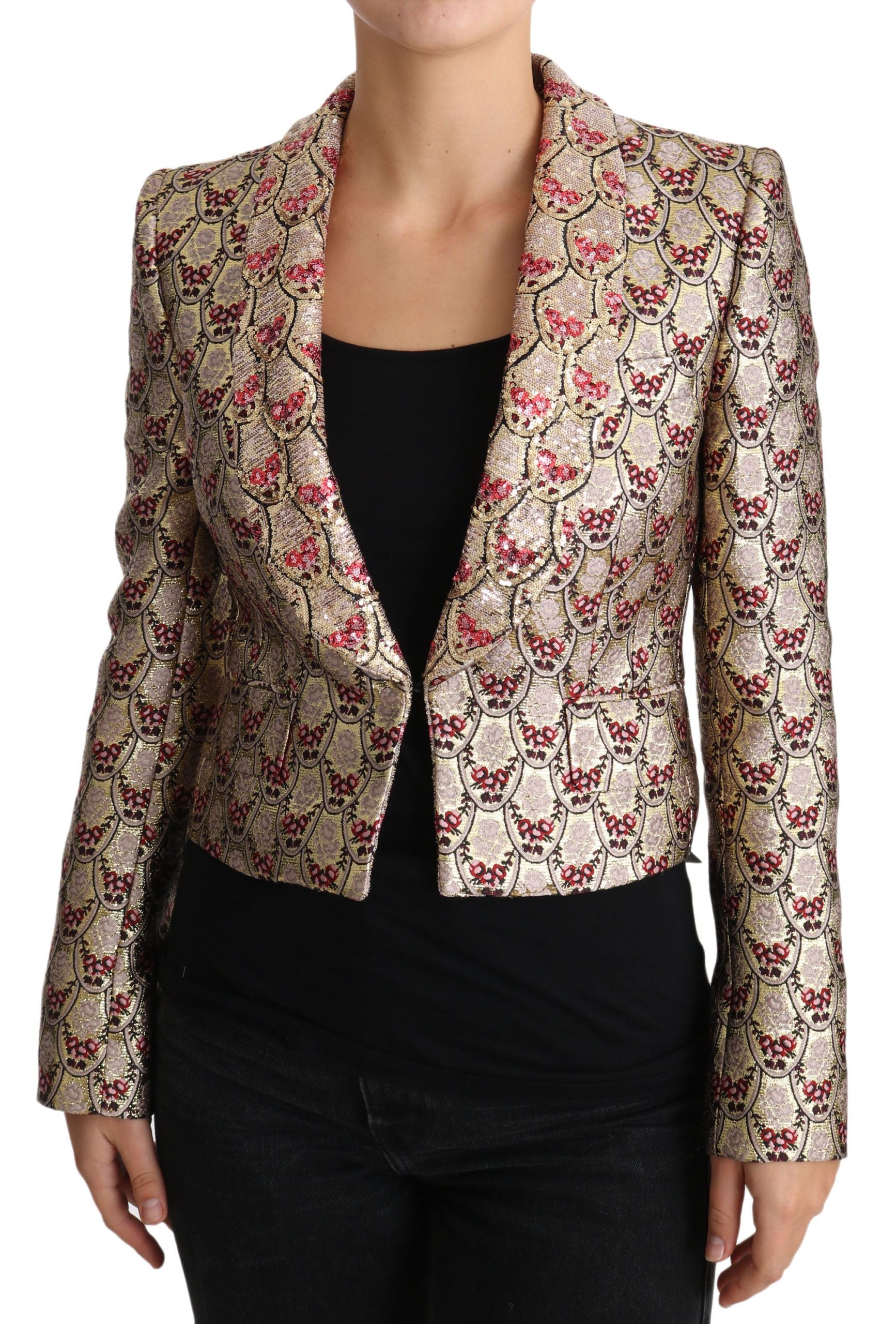 Dolce & Gabbana Glittering Gold Floral Sequined Blazer Jacket - The Home of Luxury