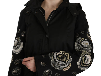 John Richmond Elegant Black Beaded Parka Jacket for Women - The Home of Luxury