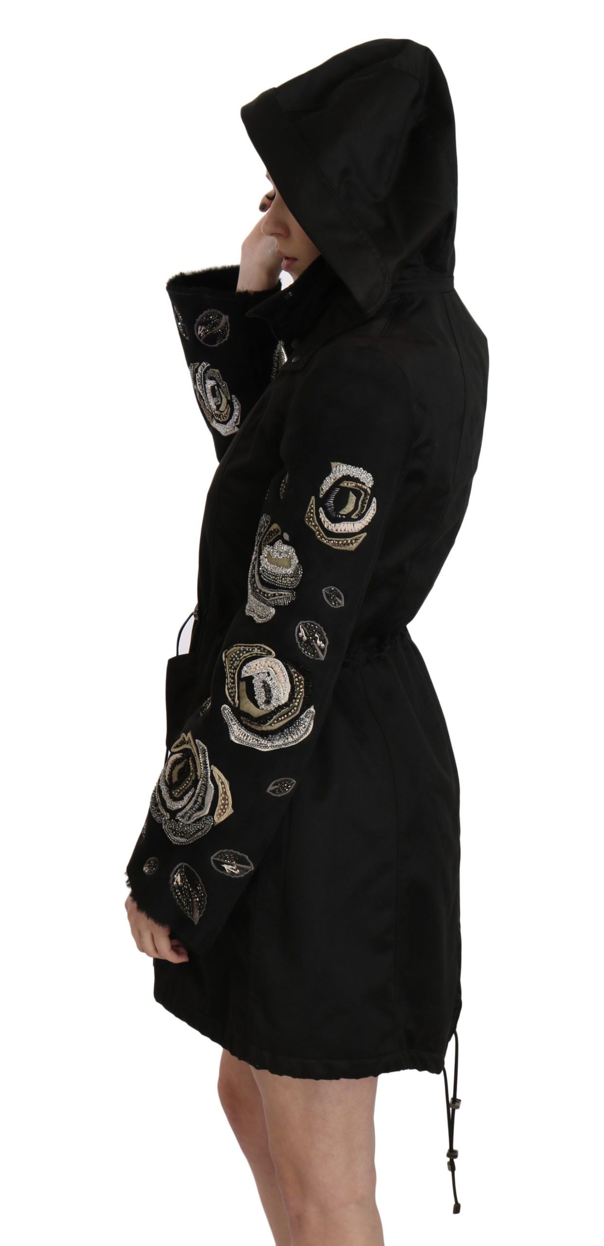 John Richmond Elegant Black Beaded Parka Jacket for Women - The Home of Luxury