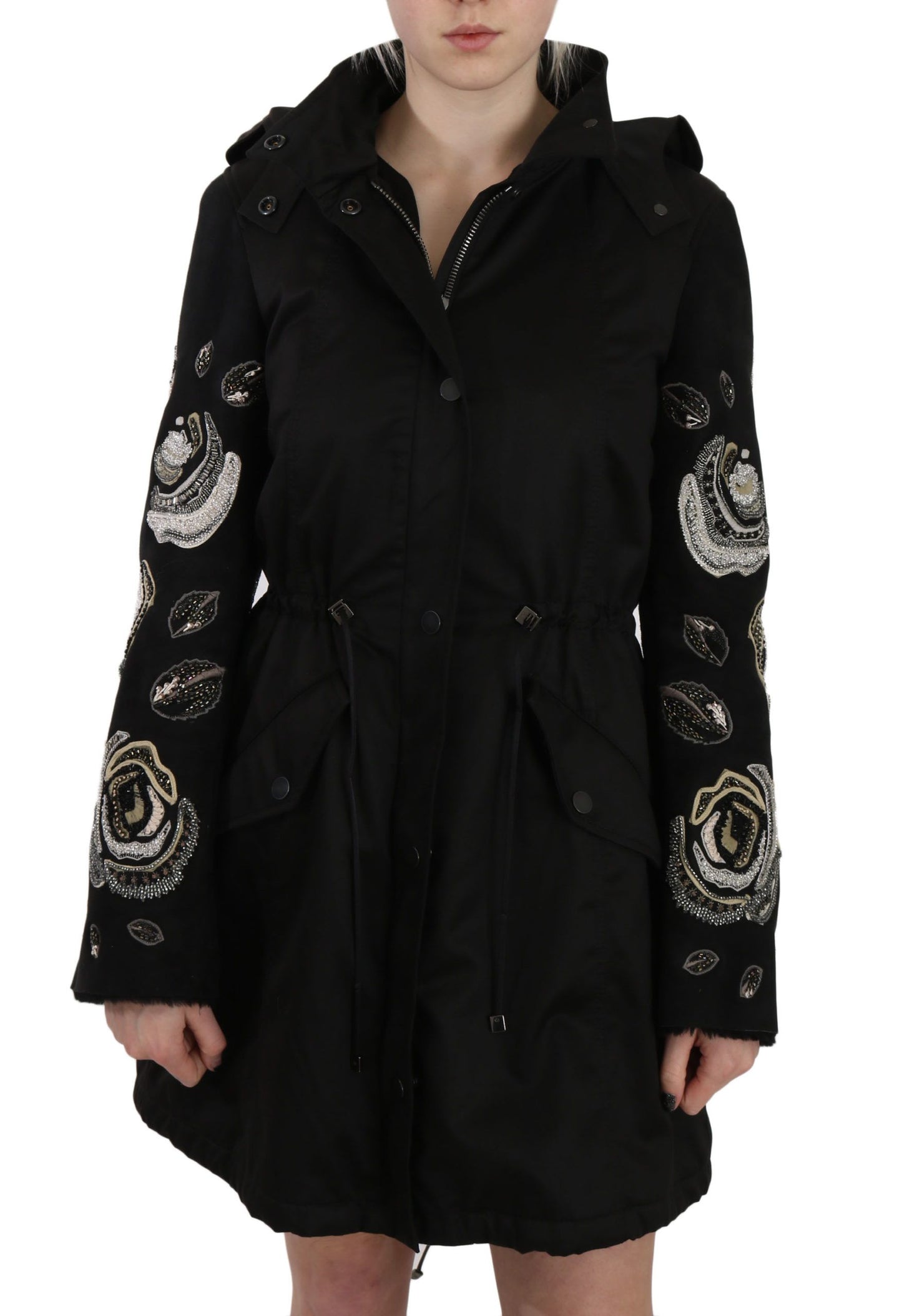 John Richmond Elegant Black Beaded Parka Jacket for Women - The Home of Luxury