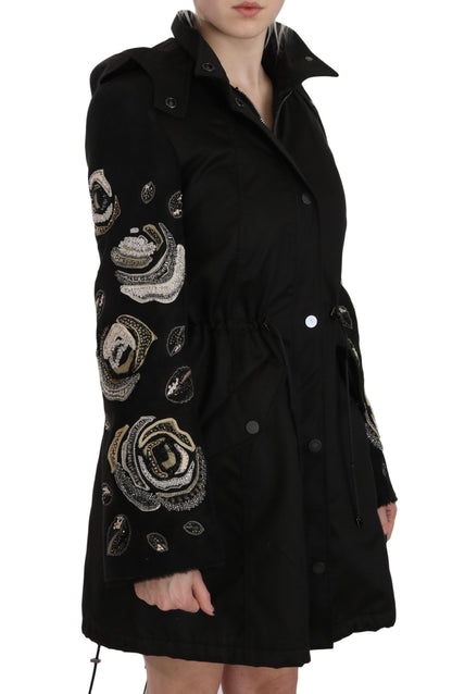 John Richmond Elegant Black Beaded Parka Jacket for Women - The Home of Luxury