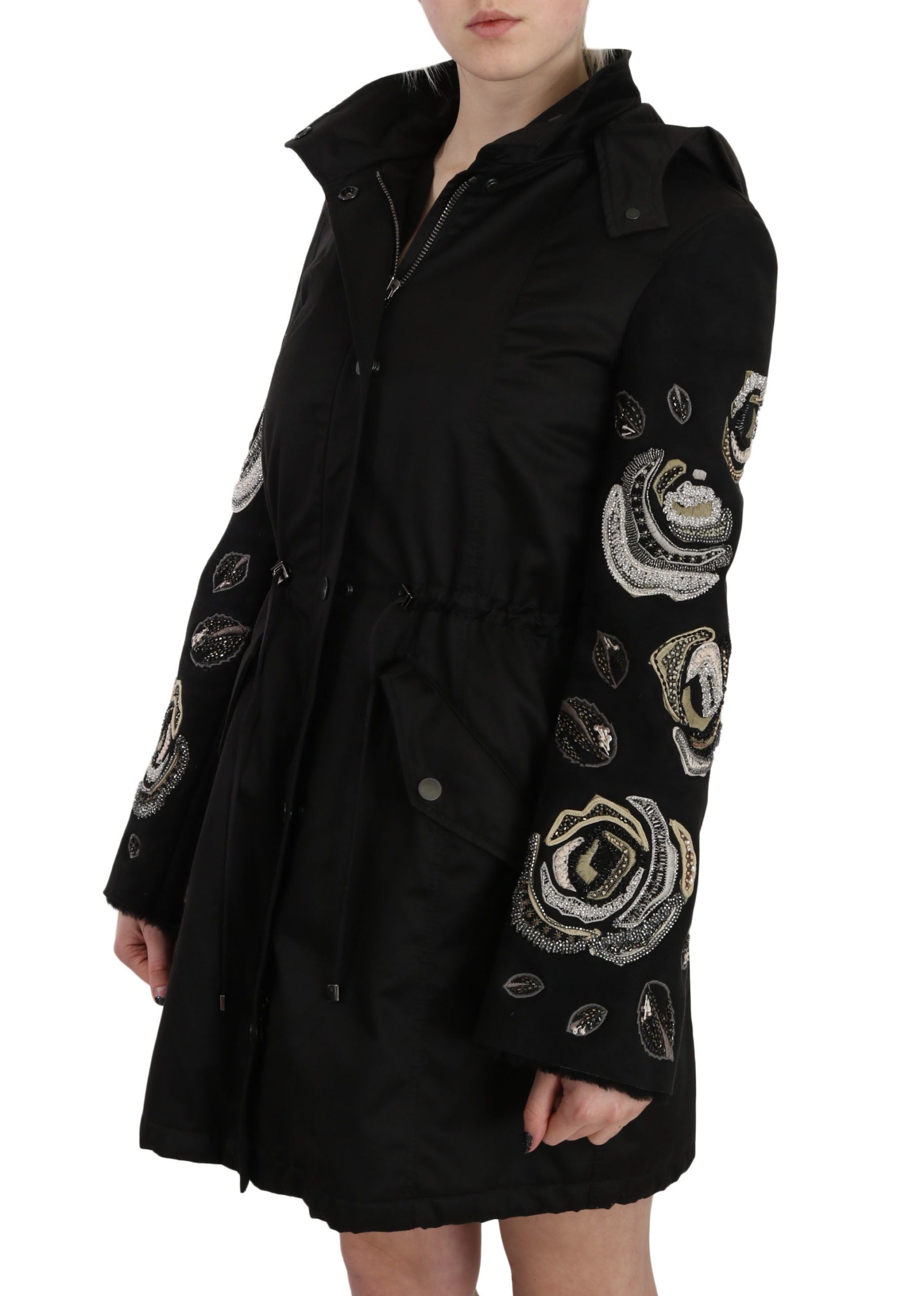 John Richmond Elegant Black Beaded Parka Jacket for Women - The Home of Luxury