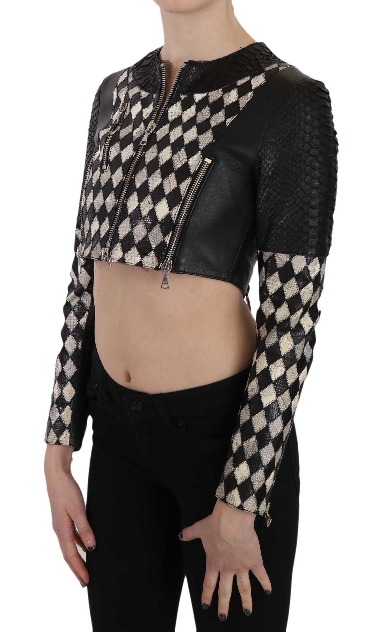 John Richmond Chic Biker-Inspired Cropped Leather Jacket - The Home of Luxury