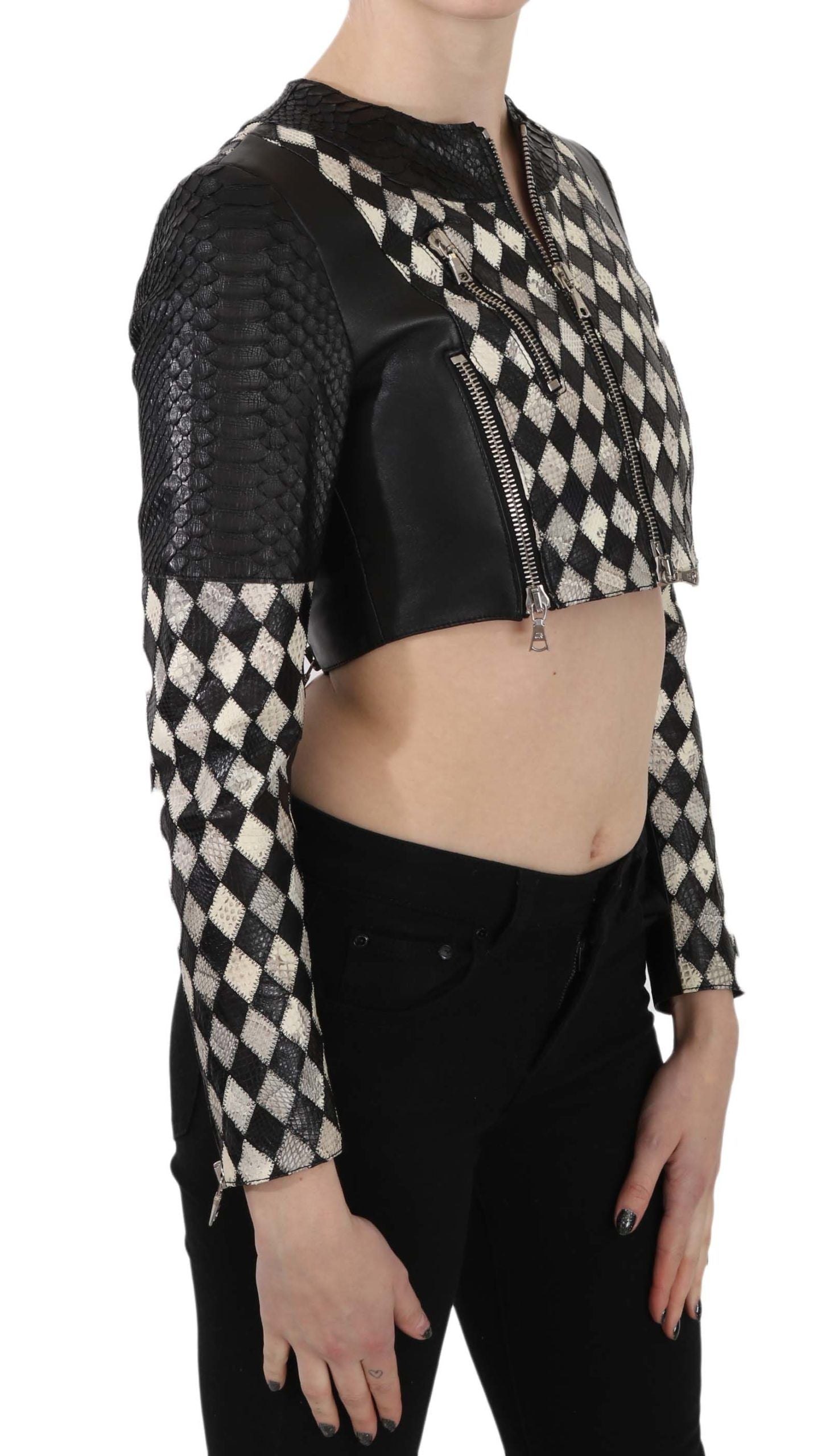 John Richmond Chic Biker-Inspired Cropped Leather Jacket - The Home of Luxury