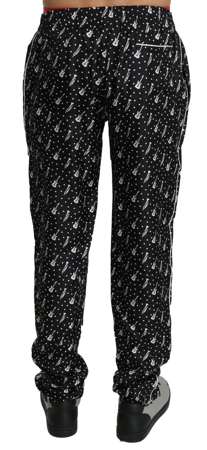 Dolce & Gabbana Elegant Black Musical Instrument Print Silk Pants - The Home of Luxury