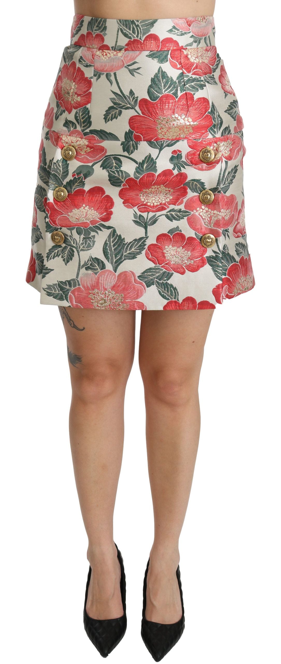 Dolce & Gabbana Elegant White Floral High Waist Skirt - The Home of Luxury