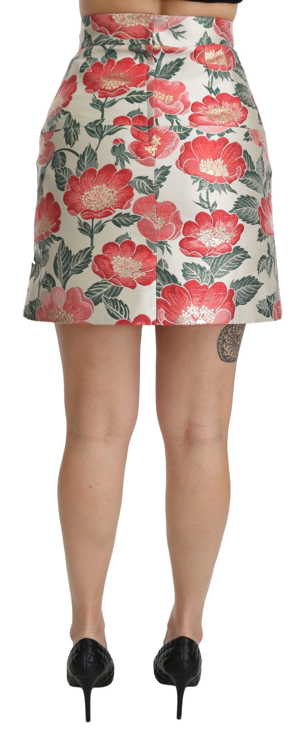 Dolce & Gabbana Elegant White Floral High Waist Skirt - The Home of Luxury