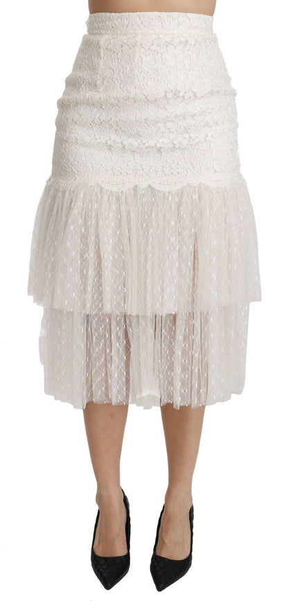 Dolce & Gabbana Elegant White Lace High-Waist Skirt - The Home of Luxury