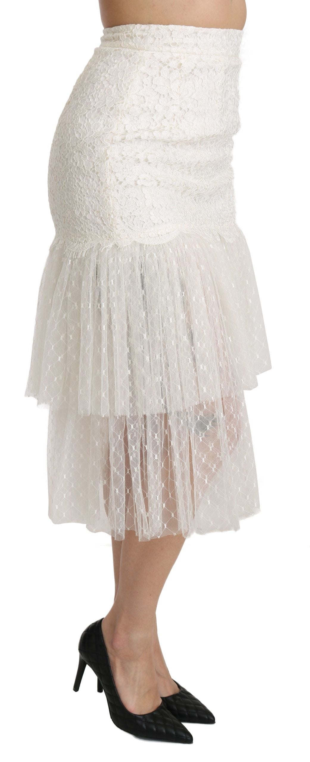 Dolce & Gabbana Elegant White Lace High-Waist Skirt - The Home of Luxury