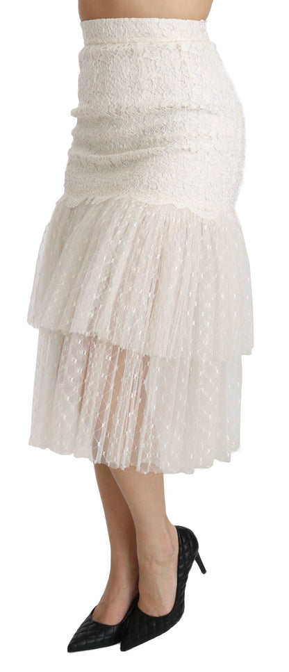 Dolce & Gabbana Elegant White Lace High-Waist Skirt - The Home of Luxury