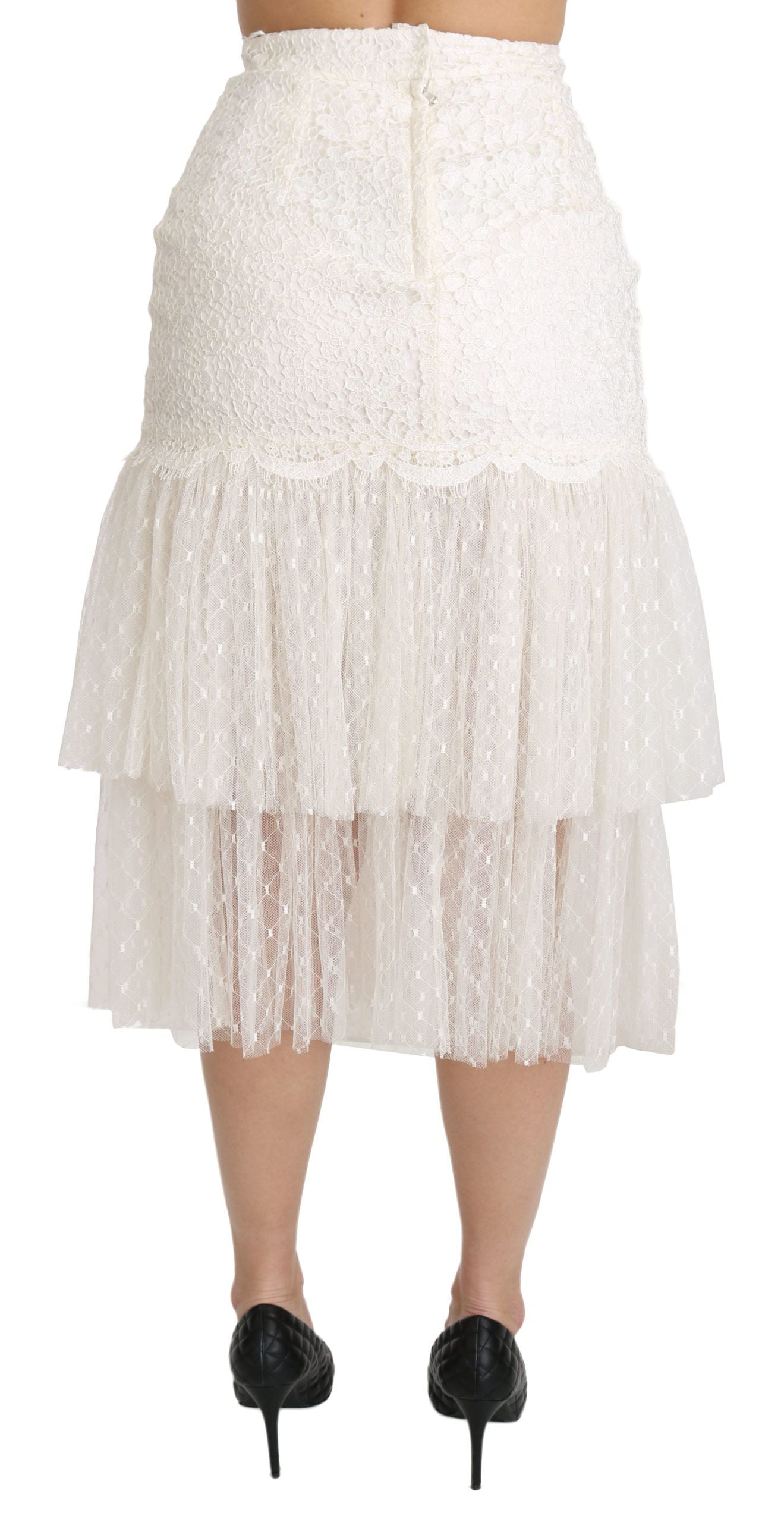 Dolce & Gabbana Elegant White Lace High-Waist Skirt - The Home of Luxury