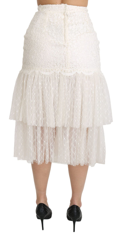 Dolce & Gabbana Elegant White Lace High-Waist Skirt - The Home of Luxury