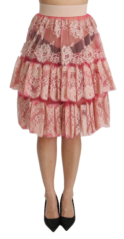 Dolce & Gabbana Elegant Pink Lace High-Waist Skirt - The Home of Luxury