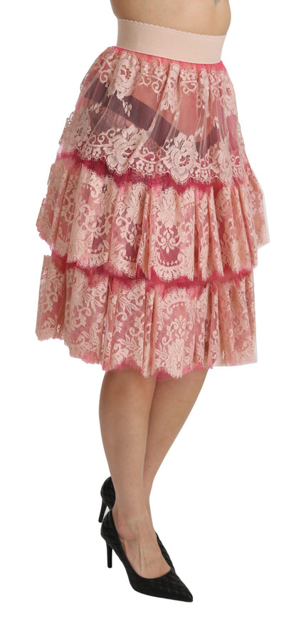 Dolce & Gabbana Elegant Pink Lace High-Waist Skirt - The Home of Luxury