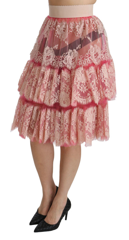 Dolce & Gabbana Elegant Pink Lace High-Waist Skirt - The Home of Luxury