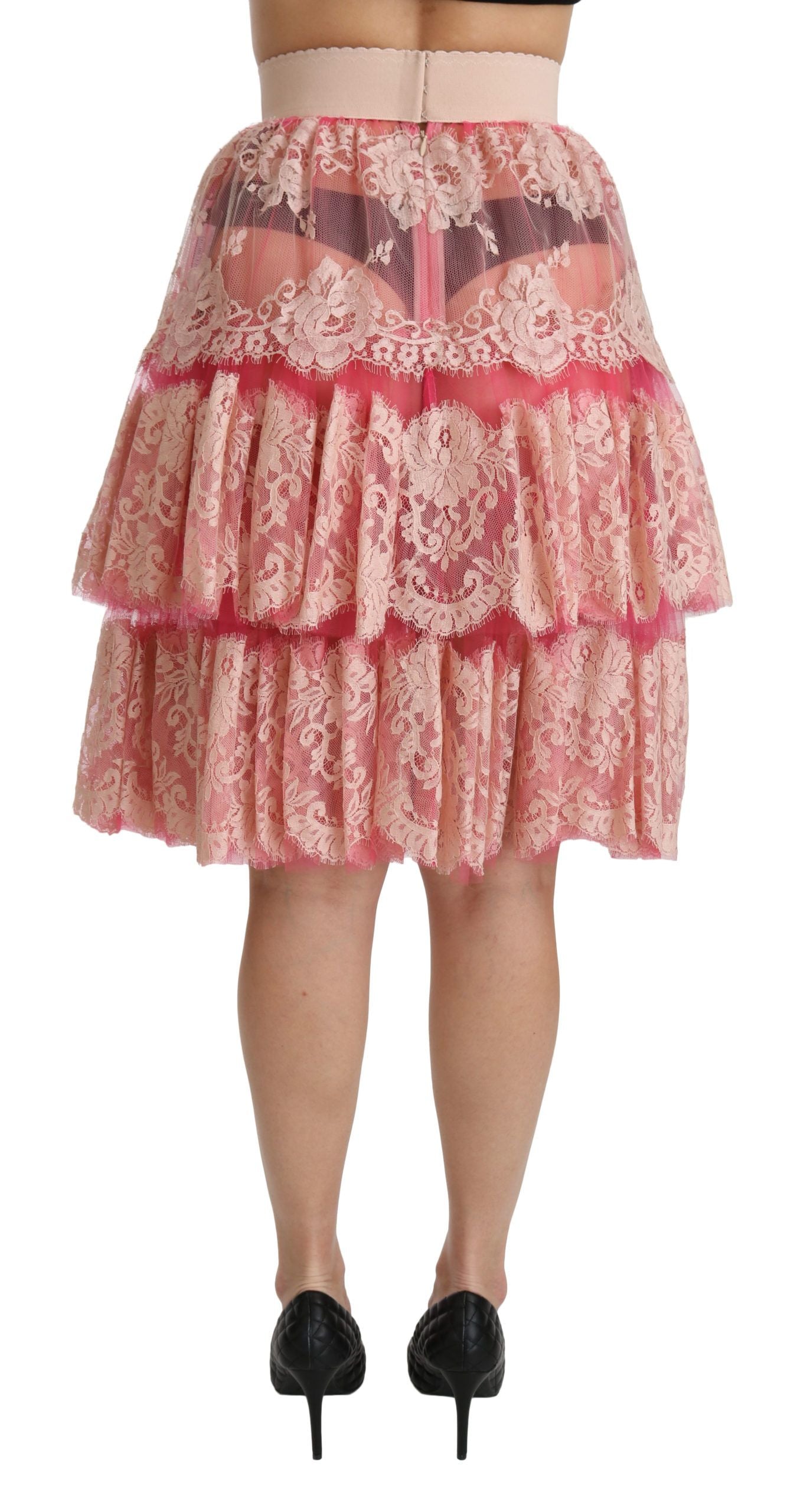 Dolce & Gabbana Elegant Pink Lace High-Waist Skirt - The Home of Luxury