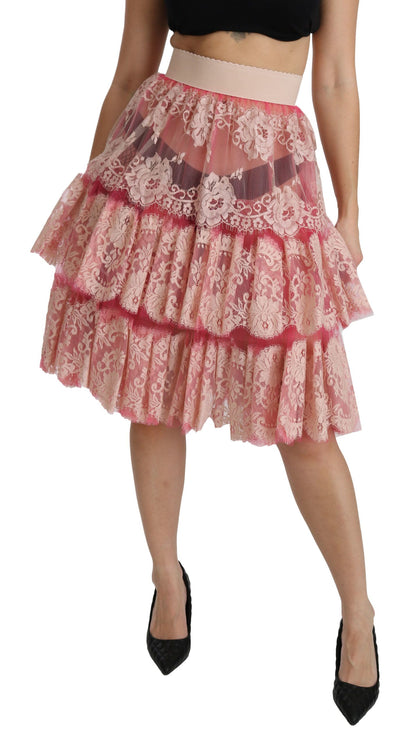 Dolce & Gabbana Elegant Pink Lace High-Waist Skirt - The Home of Luxury