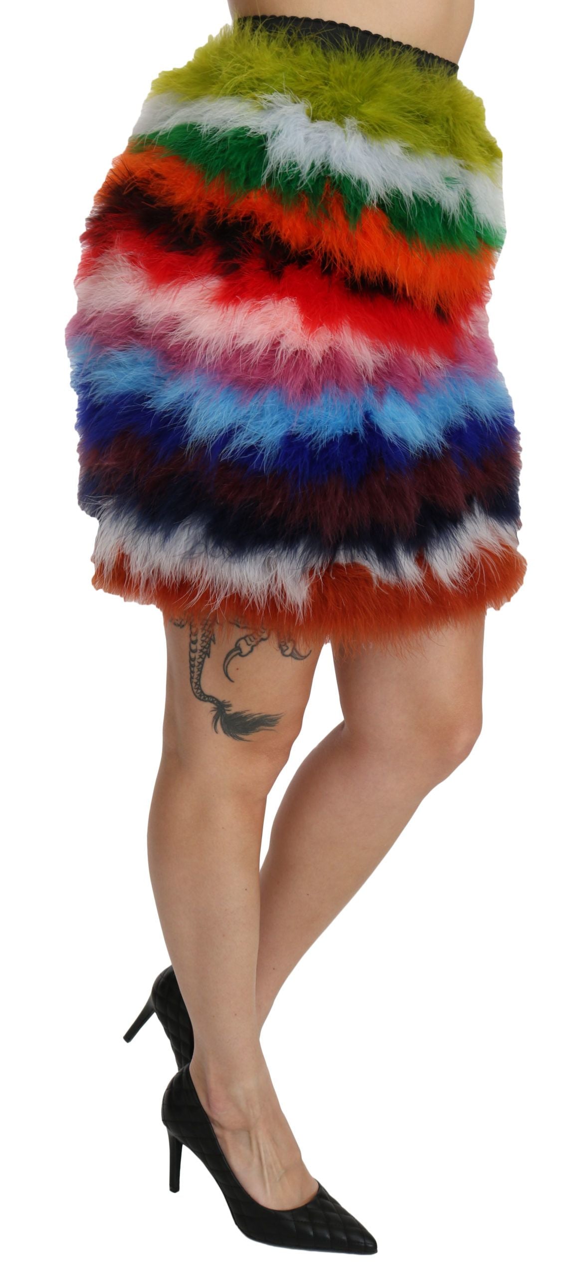 Dolce & Gabbana Chic Feather Embellished High Waist Skirt - The Home of Luxury