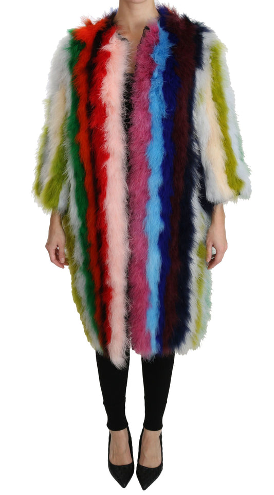 Dolce & Gabbana Elegant Multicolor Feather Long Coat Jacket - The Home of Luxury