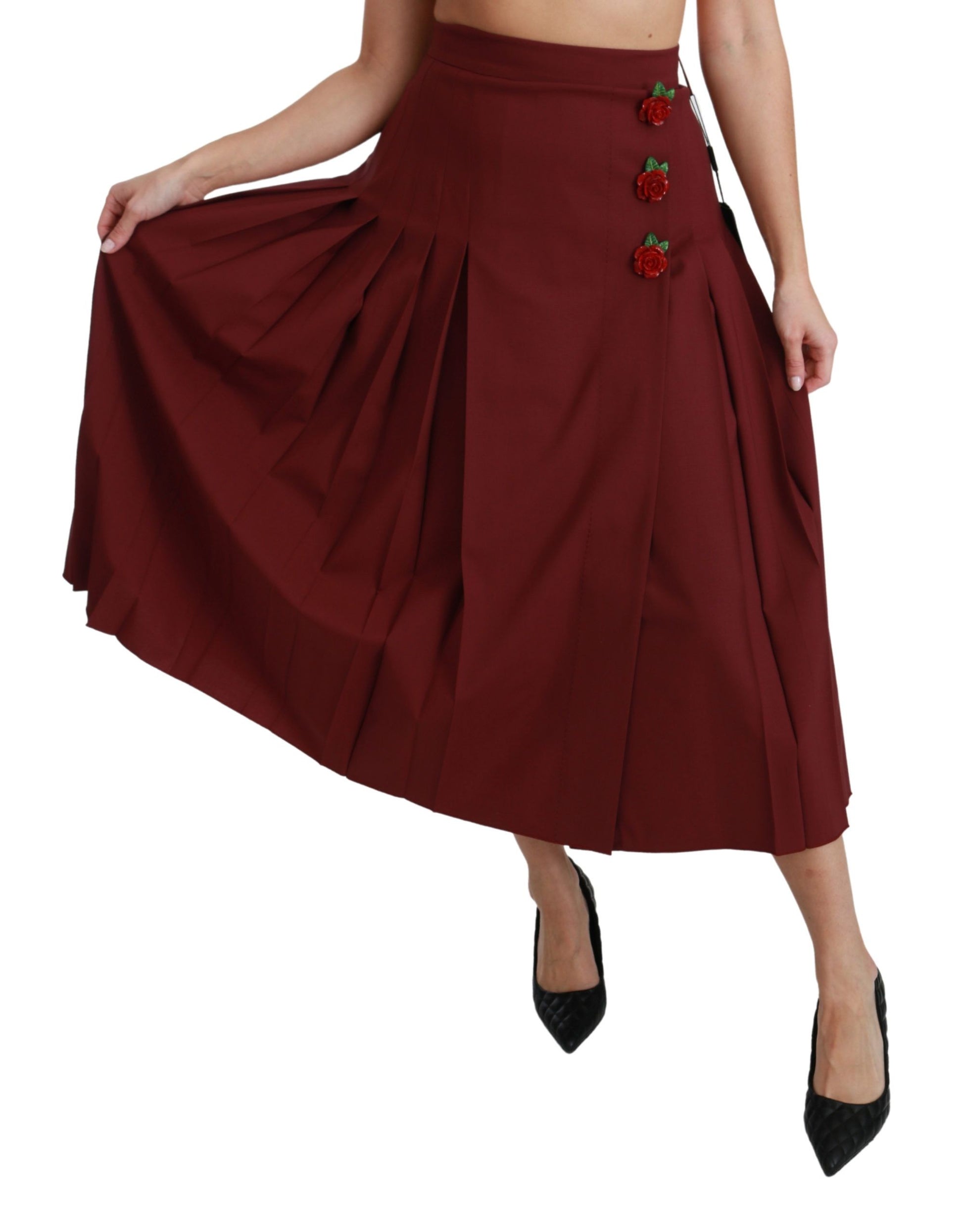 Dolce & Gabbana Elegant Red High Waist Virgin Wool Skirt - The Home of Luxury