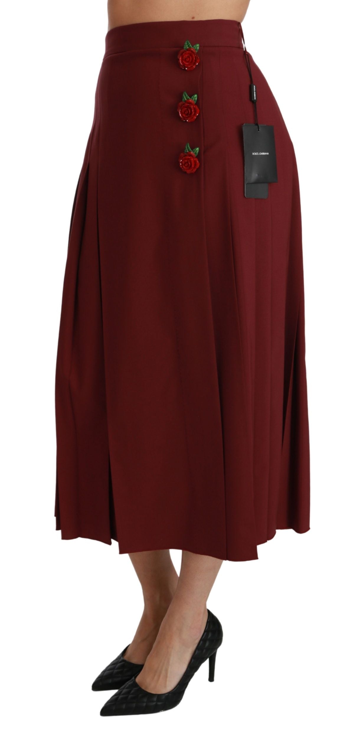 Dolce & Gabbana Elegant Red High Waist Virgin Wool Skirt - The Home of Luxury