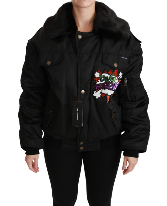 Dolce & Gabbana Elegant Black Bomber Jacket with Detachable Features - The Home of Luxury