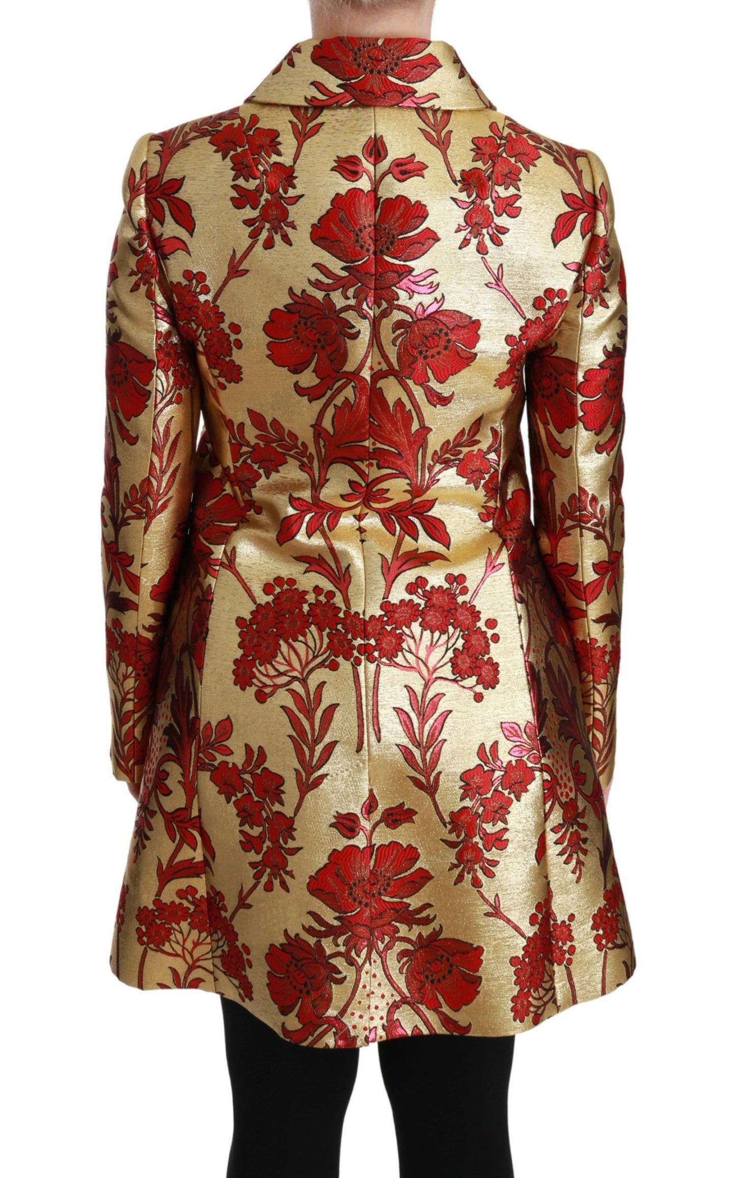 Dolce & Gabbana Elegant Gold Floral Brocade Trench Coat - The Home of Luxury