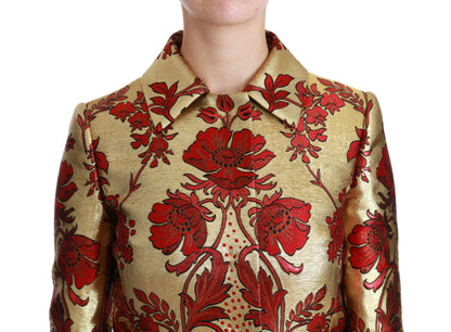 Dolce & Gabbana Elegant Gold Floral Brocade Trench Coat - The Home of Luxury