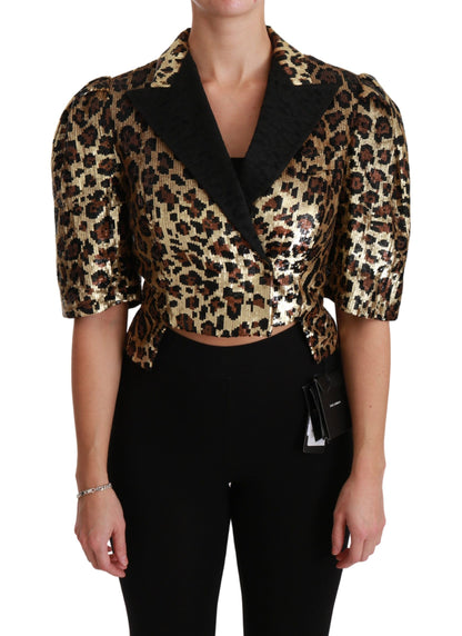 Dolce & Gabbana Gold Leopard Print Short Sleeve Blazer - The Home of Luxury