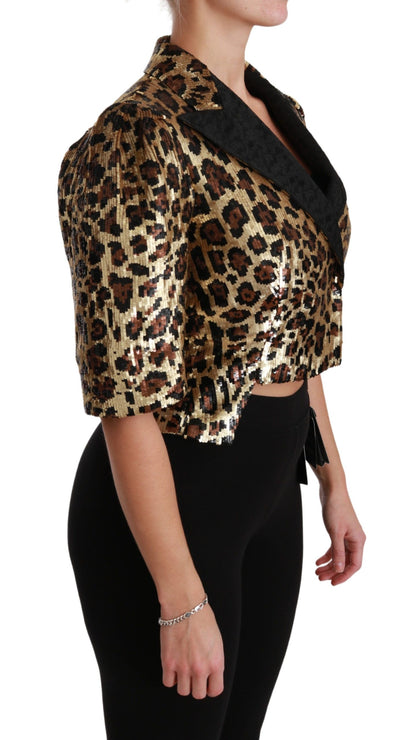 Dolce & Gabbana Gold Leopard Print Short Sleeve Blazer - The Home of Luxury