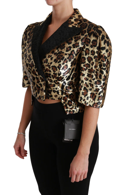 Dolce & Gabbana Gold Leopard Print Short Sleeve Blazer - The Home of Luxury