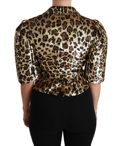 Dolce & Gabbana Gold Leopard Print Short Sleeve Blazer - The Home of Luxury